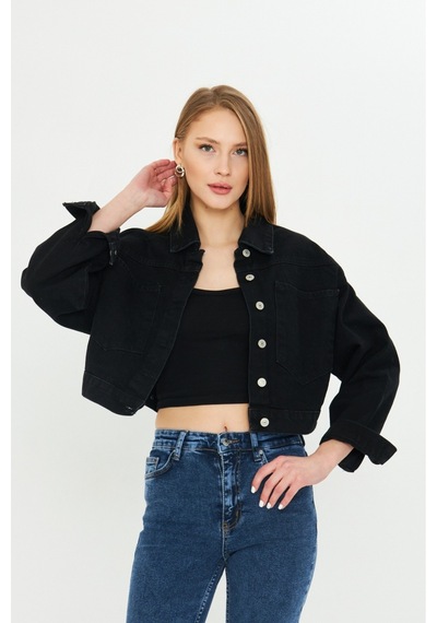 Modanida Kadın Kot Ceket Jean Siyah Kot Ceket Crop Kesim Geniş Cepli Düğmeli Denim Ceket Siyah Siyah Modanida Kadın Kot Ceket Jean Siyah Kot Ceket Crop Kesim Geniş Cepli Düğmeli Denim Ceket Siyah Siyah
