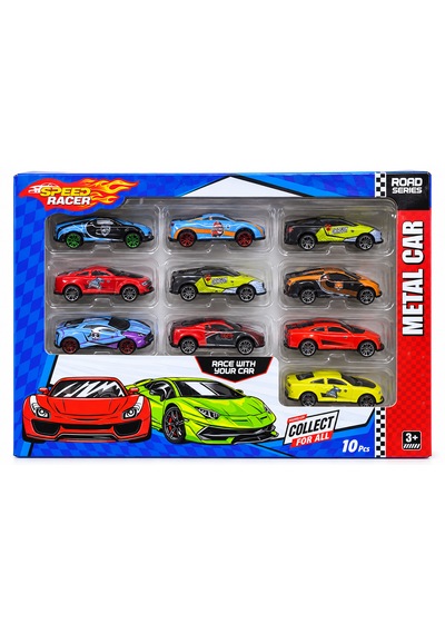 Toysan 10 Parça Metal Yarış Arabası Seti Speed Racer Çok Renkli