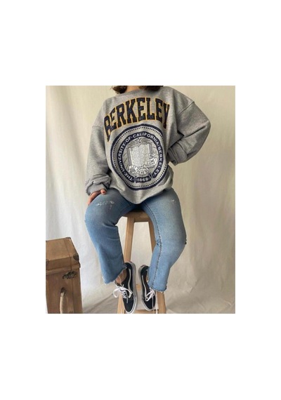 Medinenur Kadın Gri Berkeley Baskılı Seatshirt Gri