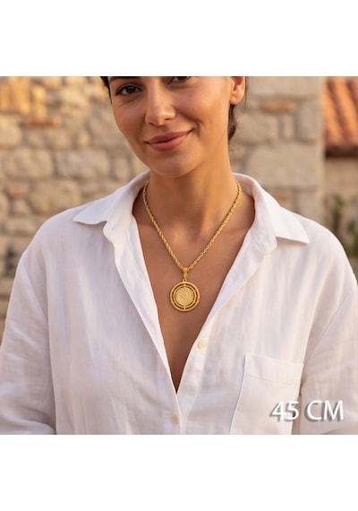 Altın Kaplama Çeyrek Altınlı Kolye - Ajda Model 45 Cm Bnd-199