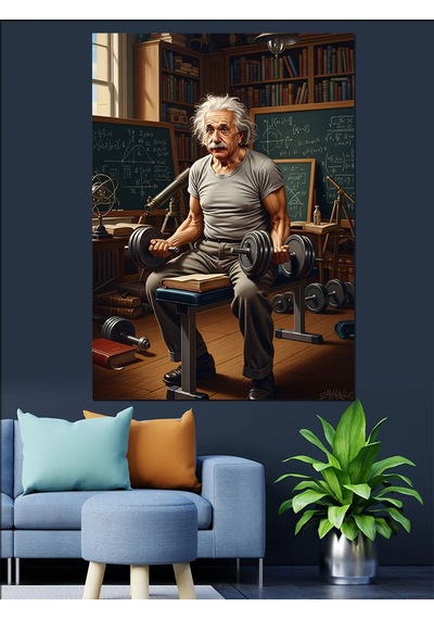 Ahşap Tablo Albert Einstein Spor Yaparken, Yiyecek Ve İçecek Tabloları