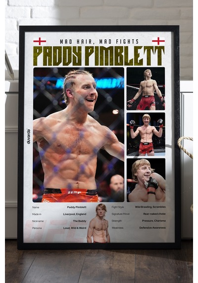 Paddy Pimblett Ufc Siyah Ahşap Çerçeveli Poster, Dekoratif Dövüş Duvar Tablosu