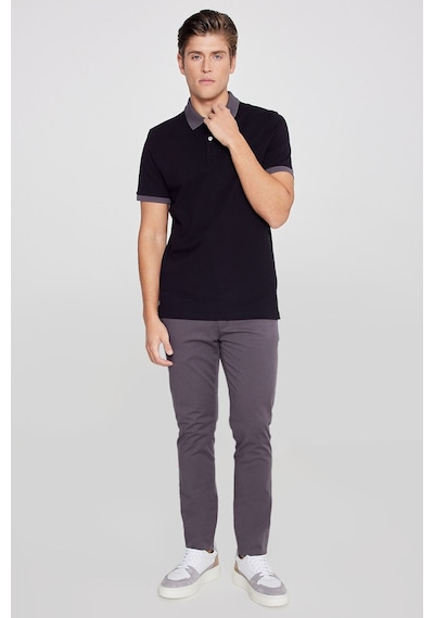 AC&Co / Altınyıldız Classics Erkek Sıyah-antrasıt %100 Pamuk Slim Fit Dar Kesim Polo Yaka Tişört
