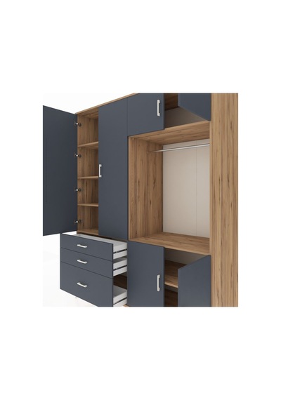 Kronos Gardrop 7 Raflı 3 Çekmeceli Tek Askılı 176x59x221 Çam-antrasit Antrasit Kronos Gardrop 7 Raflı 3 Çekmeceli Tek Askılı 176x59x221 Çam-antrasit Antrasit