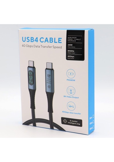 240w Usb 4.0 Kablosu, Led Ekranlı, Tunderbolt 40gbps 8k 60hz Pd Tip C Kablosu, Usb C - Usb C Erkek - Erkek Kablo Kablosu Bilgisayar Type-c Laptop Pad Hub İçin 1 Metre Zr850