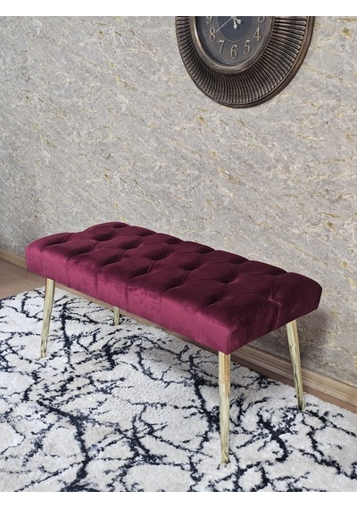 Zafir Gold Kaplama Sivriltme Ayaklı 90 Cm Puf Bench - Puf - Bench - Kasalı Oturak - Oturak - Yatak Ucu Puf Bordo