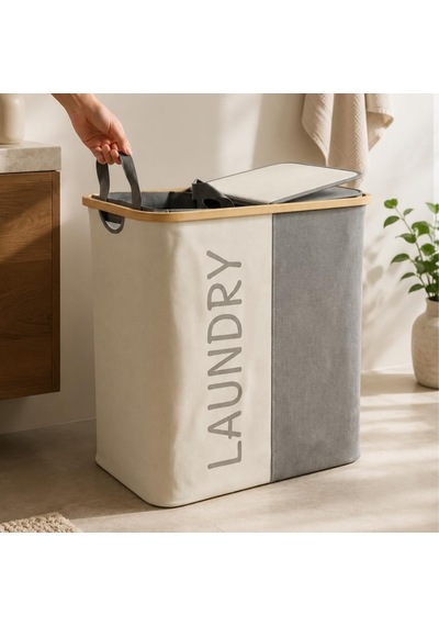 Çift Bölmeli Çamaşır Sepeti, Jüt Kumaş, Çift Kapaklı, Su İtici, 60x55 Cm, Kirli Çamaşır Organizer Bej - Gri Çok Renkli Çift Bölmeli Çamaşır Sepeti, Jüt Kumaş, Çift Kapaklı, Su İtici, 60x55 Cm, Kirli Çamaşır Organizer Bej - Gri Çok Renkli