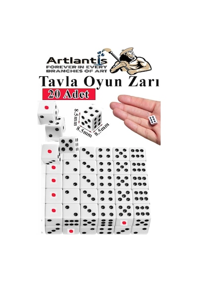 Tavla Zarı 20 Adet Beyaz Zar Akrilik 8.5 Mm Masa Oyunu Kırmızı Siyah Noktalı Beyaz Oyun Zarlar