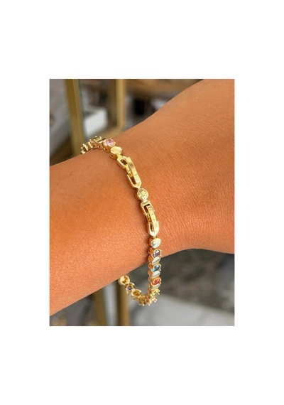 Renkli Taş Model Ve Gold Detaylı Bileklik Altın