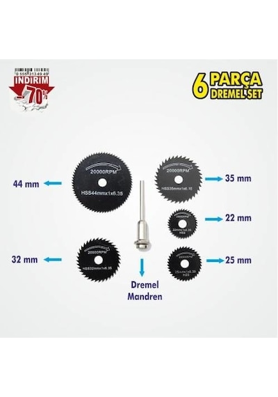 Testere Disk 6lı Paket ve Matkap Aparatı Cam Ahşap Mermer Kesme