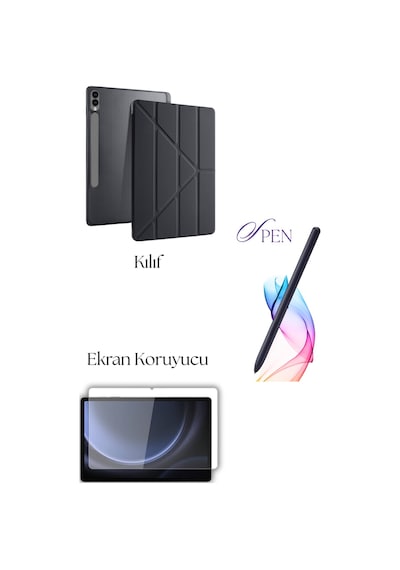 Fuchsia Galaxy Tab S10 Plus İle Uyumlu Tablet Kılıfı S Pen Tablet Kalemi Temperli Ekran Koruyucu Set Tablet Kılıfı