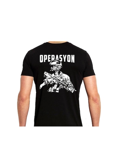 Alfa Giyim Operasyon Asker Baskılı Tişört Siyah