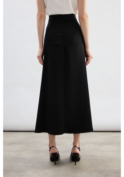 Sateen Yüksek Bel Saten Etek - Siyah-136783 Siyah