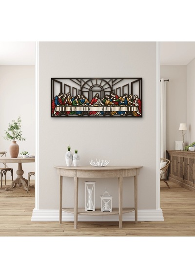 Lazer Kesim Son Akşam Yemeği - Metal Tablo - Dec0195 150 X 65 Cm Çok Renkli