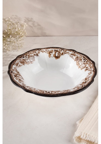 Porser Porselen Velour Brown Fulya Bowl Kase 26cm Tekli Çok renkli