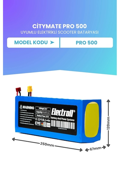 Citymate Pro 500 Uyumlu Batarya Eko Kapasite Batarya 36v 10ah Elektrikli Scooter Bataryası Çok Renkli