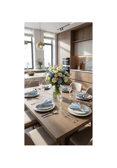 %100 Pamuk Simli Kumaş Mavi Desenli 6 Adet Amerikan Servis 35x45 Mavi - 900579047 Mavi