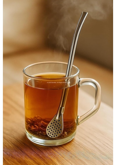 Süzgeç Uçlu Metal Pipet Seti, Filtreli Kaşık Pipet, Temizleme Fırçası Dahil, Kokteyl Sunum Bitki Çayı Ve Yerba Diğer