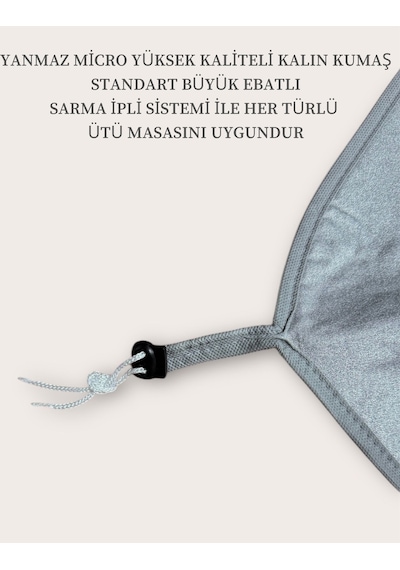 Lüks Yanmaz Ütü Masası Örtüsü Yüksek Kalite Micro Yanmaz Kumaş Ve Kalın Keçeli Çekme İp Sistem Gri