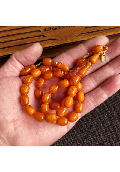 8x11 mm Mişmişi Osmanlı Benzetme Sıkma Kehribar Tesbih