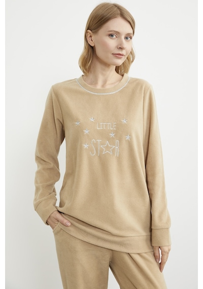 Sementa Nakış Detaylı Polar Pijama Takım - Kamel 001