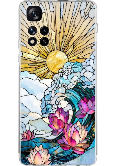 Printify Xiaomi Redmi Note 11 Pro Plus 5g İle Uyumlu Vitray Okyanus Sabahı Tasarımlı Şeffaf Kılıf Şeffaf