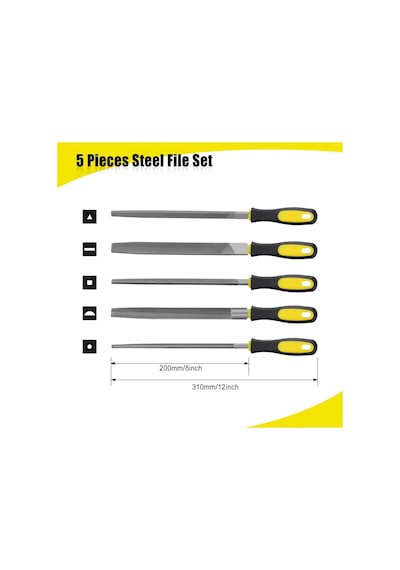 Aee 5 Parça Çelik Premium Eğe Seti 8'' 33 Cm Büyük Boy Çelik Eğe Takımı Balık Sırtı, Üçgen, Kare, Yuvarlak Ve Düz Geniş Ergonomik Saplı Dayanıklı Metal Ahşap Zımpara Çantalı Eğe Seti