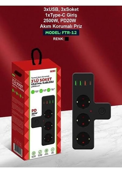 3'lü Akım Korumalı Priz Çoğaltıcı 2500w 3xusb 2.4a 1xtype-c Diğer