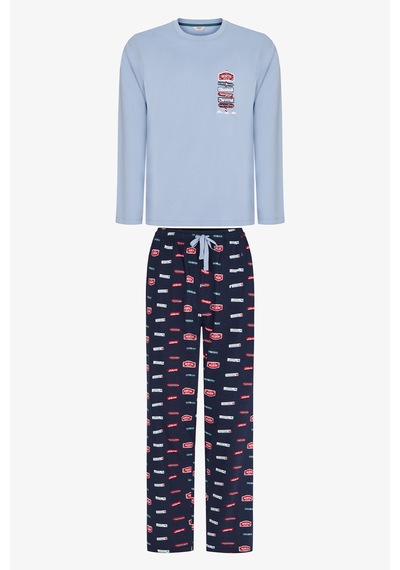 Penti Erkek Aurora Station Geometrik Desenli Pantolon Uzun Kollu Pijama Takımı Çok Renkli