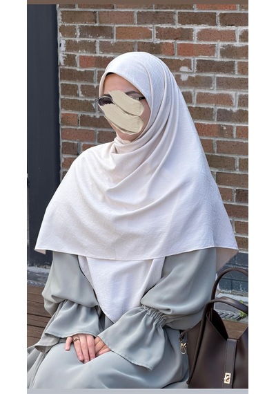 Qalortex Scarf Premium Jakarlı Sare Büyük Boy Eşarp -krem