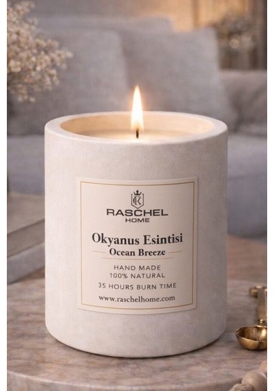 Raschel Home Premium Extra Yoğun Esans Kokulu 170 Cc Kum Renk Beton Mum 35 Saat Yanma Okyanus Esintisi