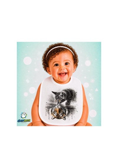 Kedili Keten Bebek Mama Önlüğü Yumuşak - Emici - Yıkanabilir - Özel Tasarım P063 Çok Renkli
