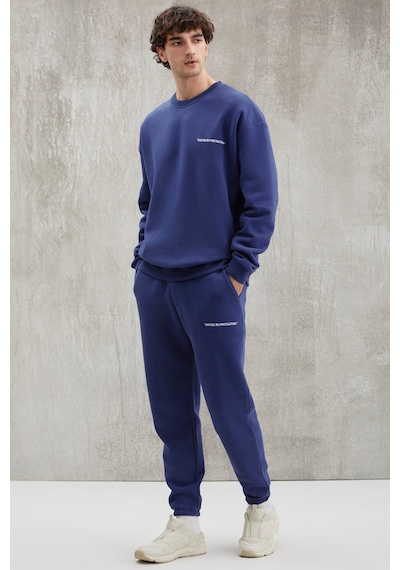 Grimelange Raırok Erkek Içi Polarlı Comfort Oversize Nakışlı Lacivert Sweatshirt