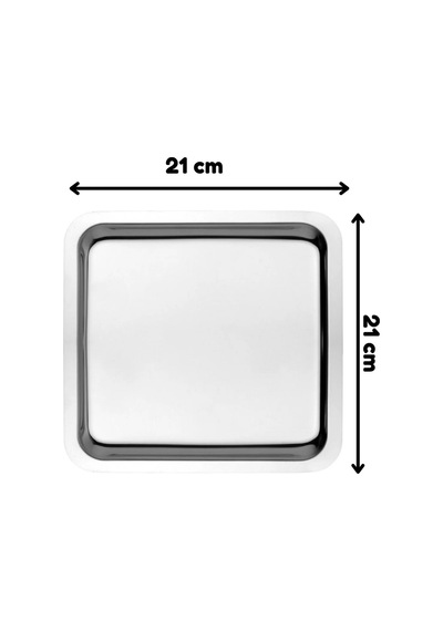 4 Adet Gümüş Kare Paslanmaz Çelik Sunum Tepsisi 21x21 Cm Düz Çay Kahve Pasta Tatlı Servis Tepsisi Seti Gümüş