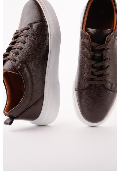 Muggo Leons Hakiki Deri Erkek Kalın Taban Bağcıklı Günlük Casual Sneaker Kahverengi