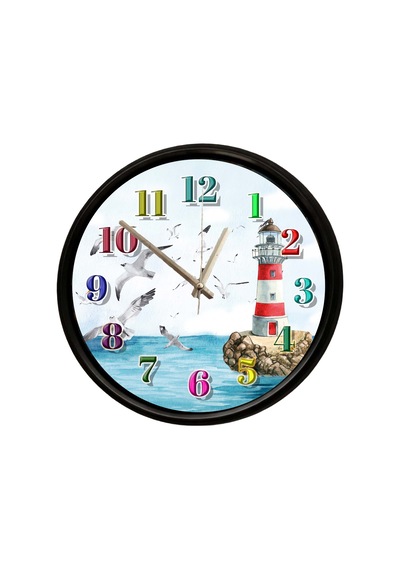 Martılar Ve Deniz Feneri Temalı Dekoratif Duvar Saati 28 Cm Sessiz Mekanizma Çok Renkli