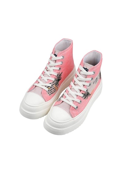 Kadın Vegan Pembe Kalın Taban High Sneakers - A Little Paris Always Tasarım Çok Renkli