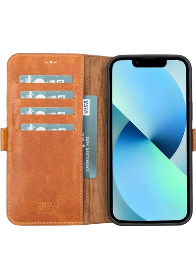 Apple İphone 13 Pro Max Uyumlu Deri Cüzdanlı Kılıf Karamel