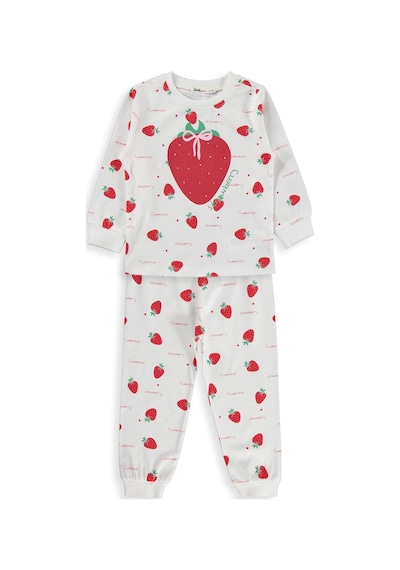 Civil Girls Civil Kız Çocuk Çilek Desenli Pijama Takımı Süprem-süprem Uzun Kol Okul Kreş Ve Günlük Kullanım - Ekru