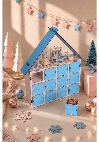 Mingitav Adventa Advent Calendar Ahşap 12 Çekmeceli Numaralı Karne Yılbaşı Doğum Günü Ödül Boş Hediye Kutusu Çocuk Odası Dekoru Pastel Pembe - Pastel Mavi - 889418564 Pastel Pembe - Pastel Mavi