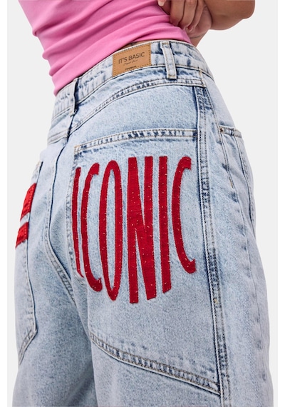 it's basic Kadın Ice 3s6-3 Mega Baggy Fit Paça Ve Cep Detaylı Özel Tasarım Denim Şort Ice Rengi