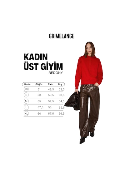 Grımelange Redony Kadın Organik Pamuklu İçi Polarlı Kapüşonlu Yaka Brit Detaylı Regular Kırmızı Swea Kırmızı