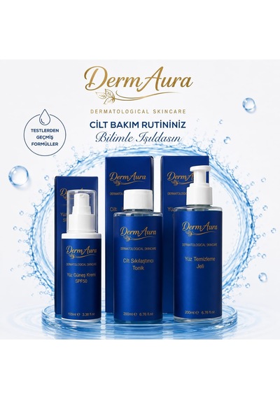 Dermaura Premium Günlük Cilt Bakım Seti Temizleme, Tonik Ve Spf 50+ Güneş Koruması İle 3 Adımlı Bakım Rutini