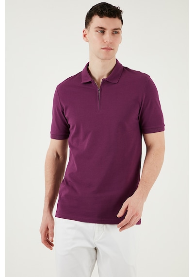 Buratti Pamuklu Regular Fit Yarım Fermuarlı Erkek Polo Yaka T Shirt 5903008 Mürdüm