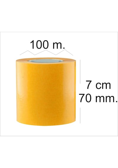 Çift Taraflı Şeffaf Sarı Bant 70 Mm Eninde 100 M. Uzunlukta