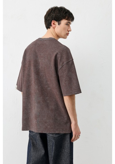 Vamos Oversize Baskılı Tişört V70-143 Kahve