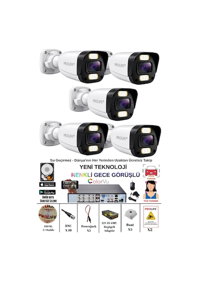5 Kameralı Gece Renkli 8 Adet Warm Ledli Yeni Nesil 5 Mp Kuruluma Hazır Güvenlik Kamerası Seti 5 Kameralı Gece Renkli 8 Adet Warm Ledli Yeni Nesil 5 Mp Kuruluma Hazır Güvenlik Kamerası Seti