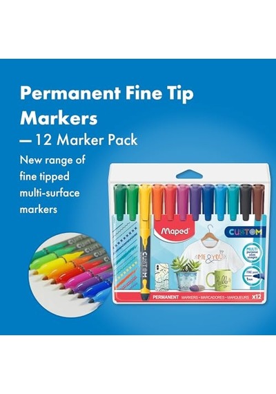 Permanent Marker Ince Uclu Askili Paket 12'li Çok Renkli