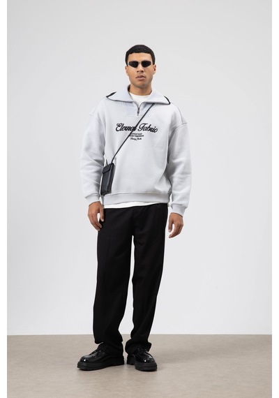 Vamos Oversize Fermuarlı Yaka Sweatshirt Açık Gri
