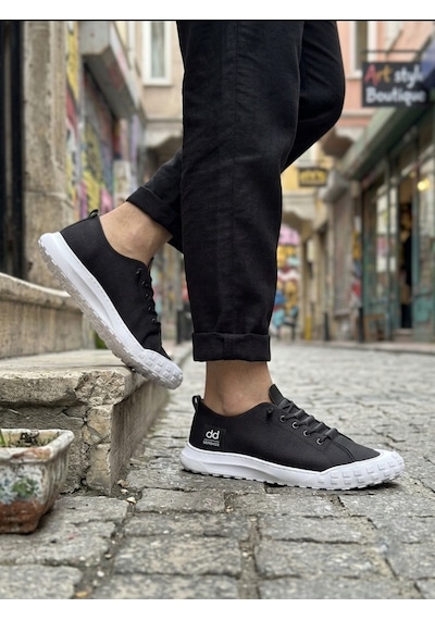 Ba0248 Boa Siyah Beyaz Taban Esnek Bağcıklı Ultra Hafif Nefes Alan Sneaker Ayakkabı